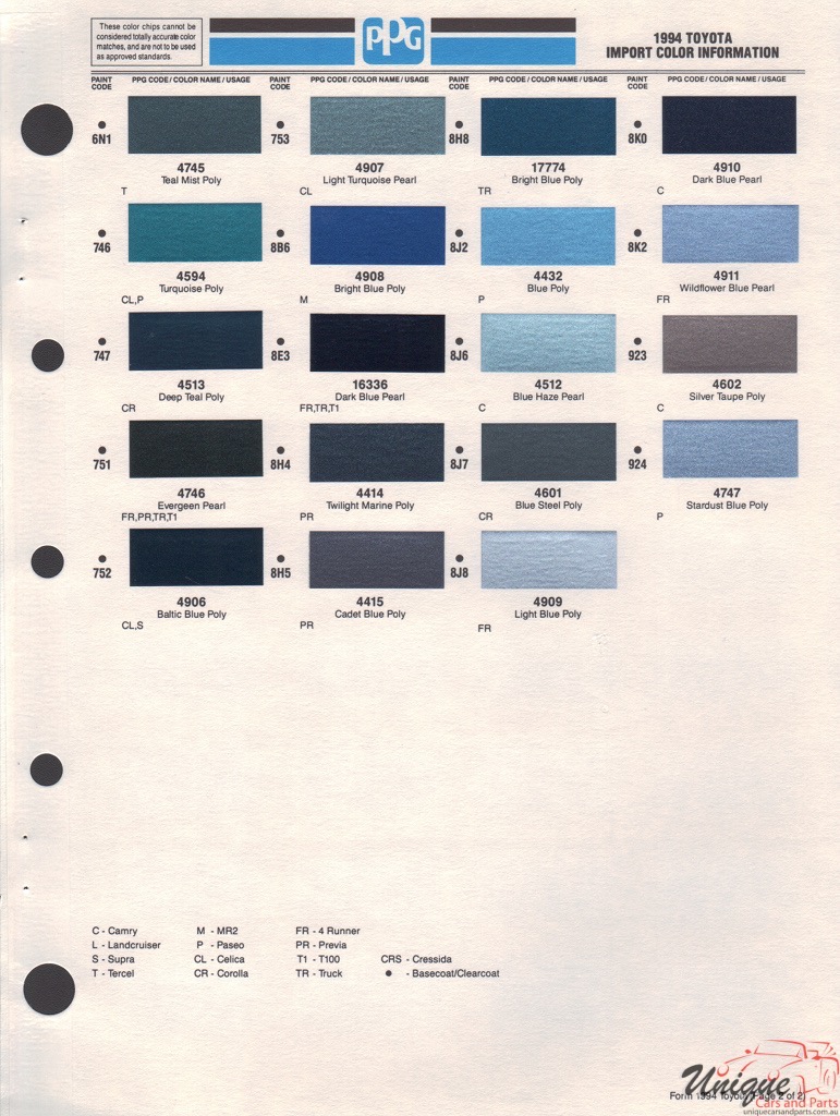 1994 Toyota Paint Charts PPG 2